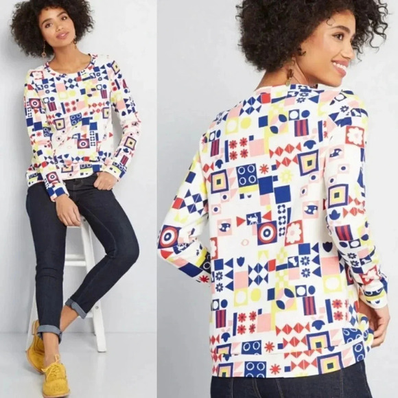 Modcloth Tops - ModCloth Motif Appreciation Sweatshirt Size Medium French Terry Long Sleeve